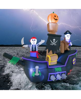 7FT Long Halloween Inflatable Pirate Ship Blow-up Skeleton Decoration