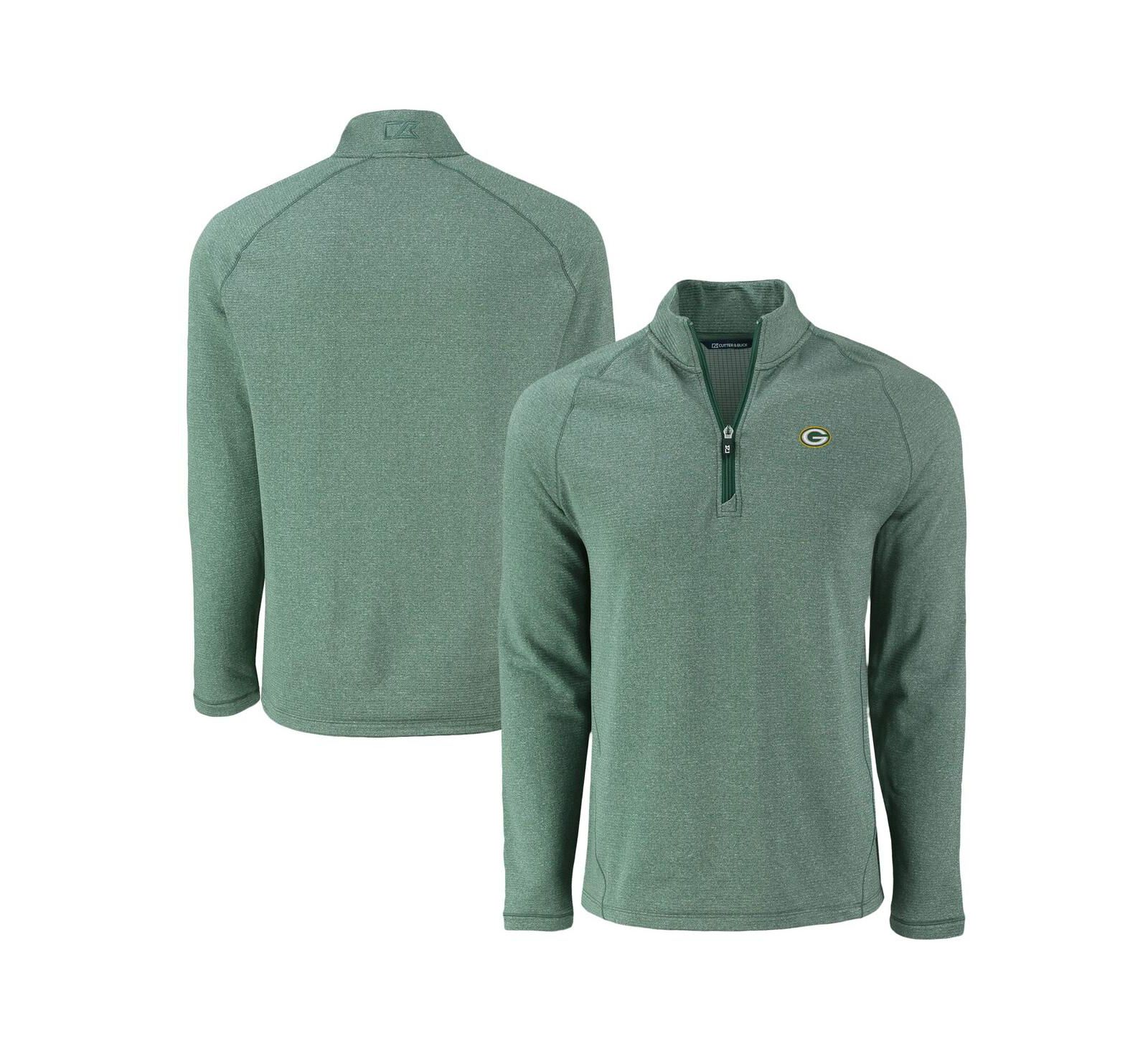 Cutter & Buck Men's Heather Green Green Bay Packers Peshastin Eco Fleece Tri-Blend Raglan Quarter-Zip Jacket