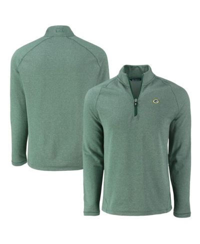 Cutter & Buck Men's Heather Green Green Bay Packers Peshastin Eco Fleece Tri-Blend Raglan Quarter-Zip Jacket