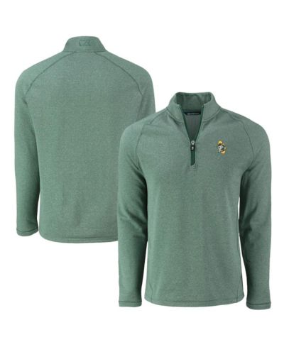 Cutter & Buck Men's Heather Green Green Bay Packers Peshastin Eco Fleece Tri-Blend Raglan Quarter-Zip Jacket