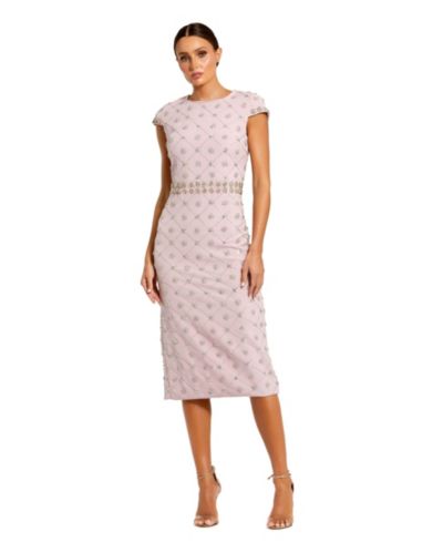 Женское платье Mac Duggal Hand Embellished High Neck Cap Sleeve Midi