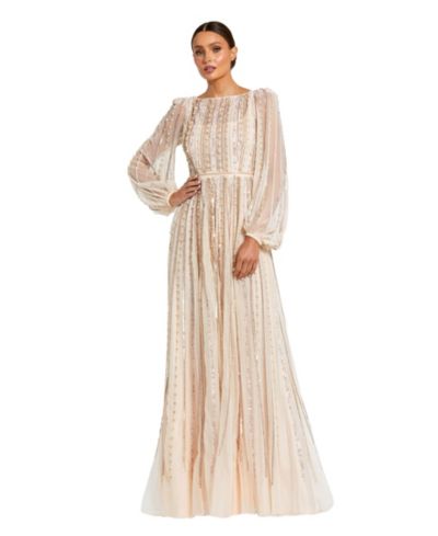 Mac Duggal Women's Embellished Long Sleeve A-Line Evening Gown