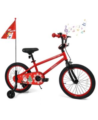Mecale 18 Inch Christmas-Themed Adjustable Training Wheels Kids Bike, Ages 4-8