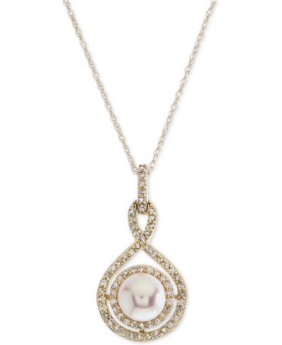 White Cultured Pearl (6-1/2mm) and Diamond (1/4 ct. t.w.) Pendant Necklace in 14k Gold