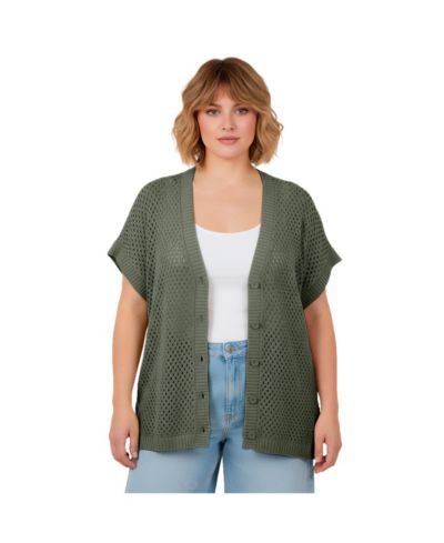 AVENUE Women's Short Sleeve Button Front Cardigan