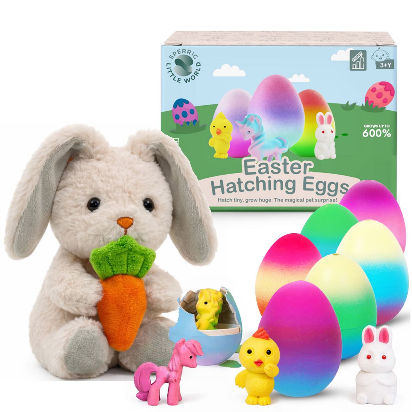 Sperric Plush Bunny Holding Carrot & Unicorn Hatching Eggs