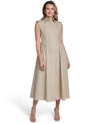 Jessica Howard Women's Extended Cap Fit and Flare Seamed Shirt-Dress
