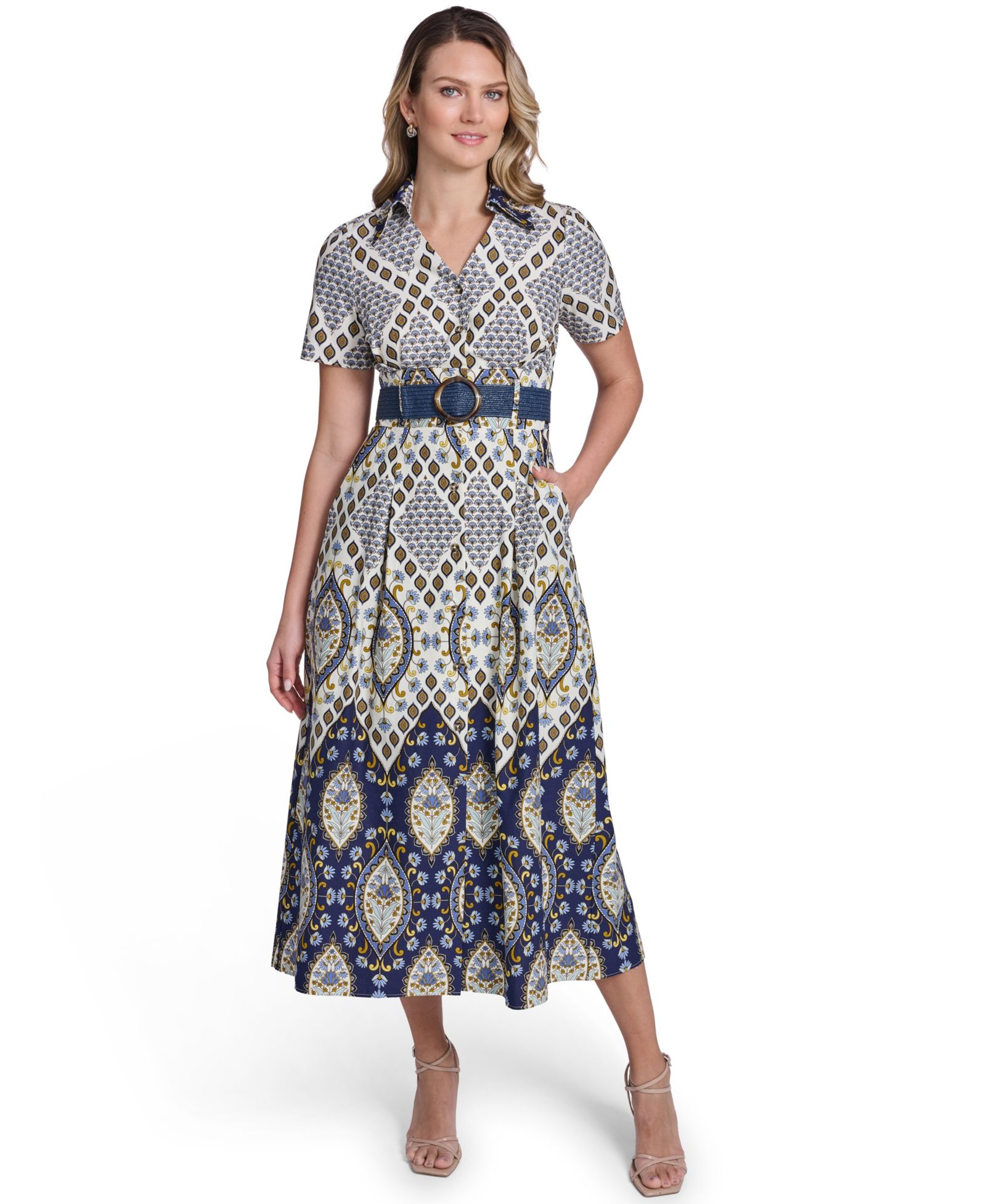 Jessica Howard Женское платье-рубашка Collared Short-Sleeve Belted Shirt-Dress