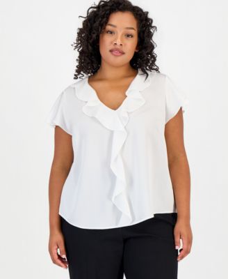 Tahari ASL Plus Size топ с оборками и рукавами-крыльями