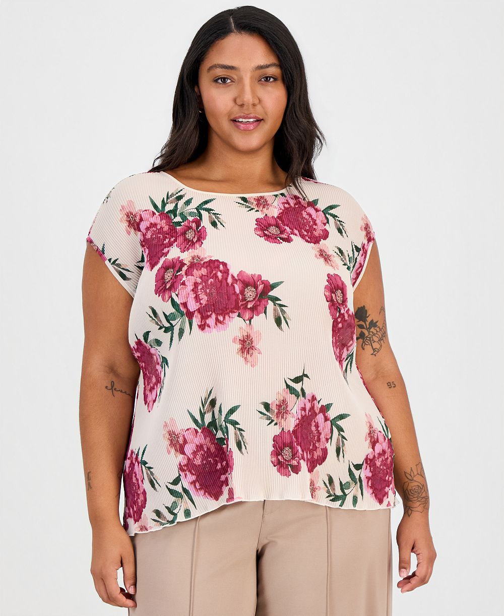 Женский топ Tahari ASL Plus Size с цветочным принтом плиссе