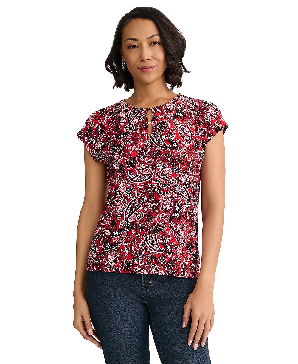 Jones New York Women's Short-Sleeve Round Neck Printed Jersey Top