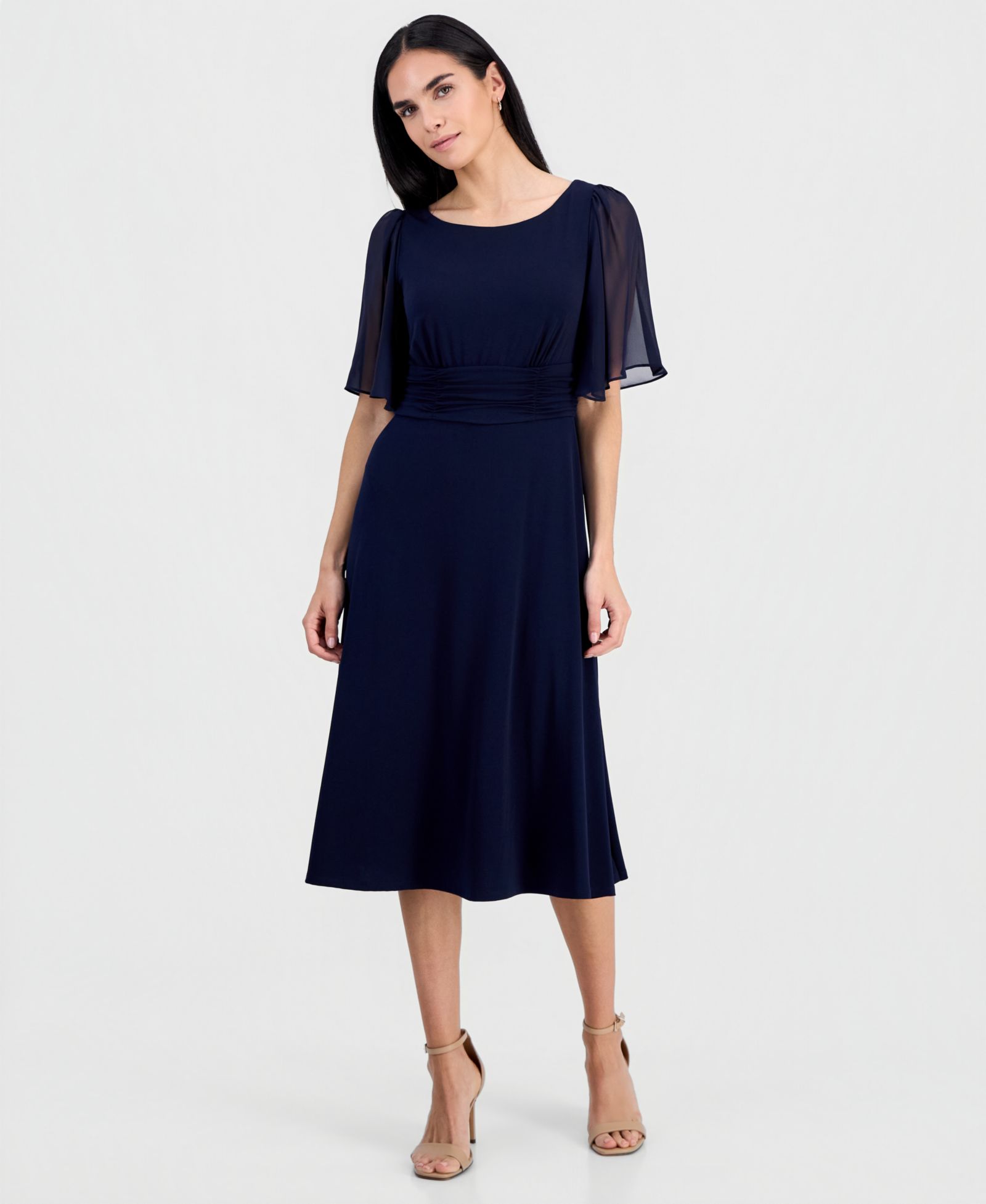Connected Petite Flutter-Sleeve Midi Dress