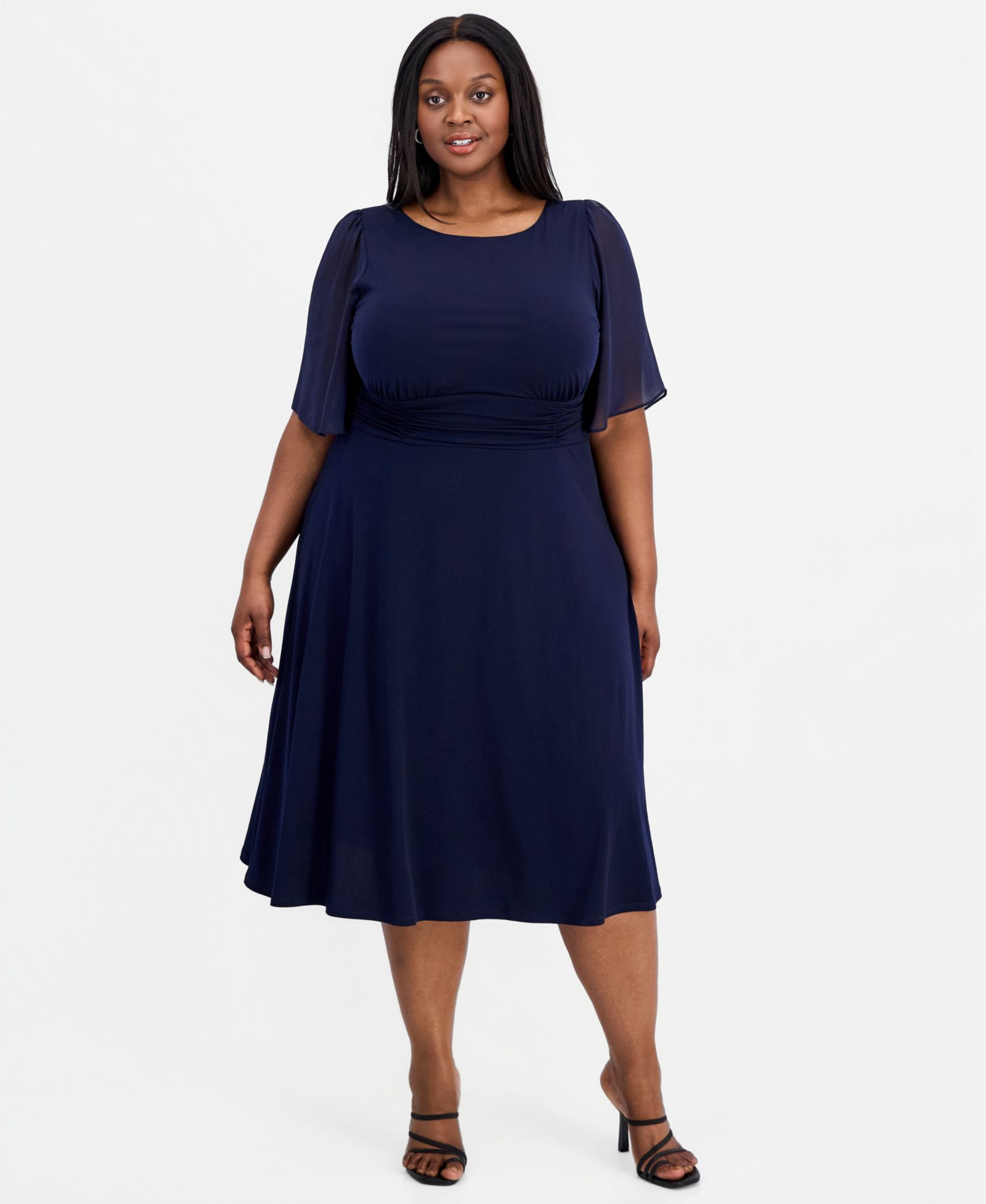 Connected Plus Flutter-Sleeve Midi Dress