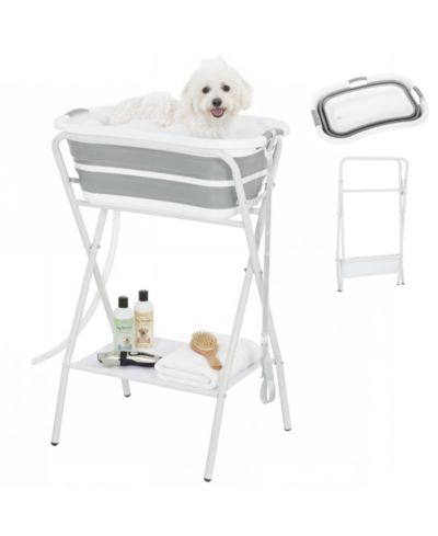 PawHut Dog Bath Tub Dog Washing Station Elevated Foldable