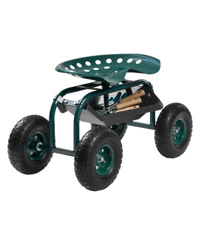 SUGIFT Rolling Garden Scooter with Swivel Seat & Multi-compartment Tool Storage