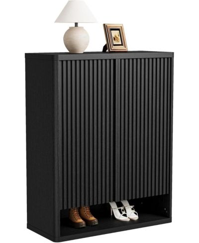 gaomon Modern Wooden Shoe Cabinet 31.5 inch with Adjustable Shelves Fluted Door - Narrow Standing Shoe Organizer Holds 25-30 Pairs for Entryway