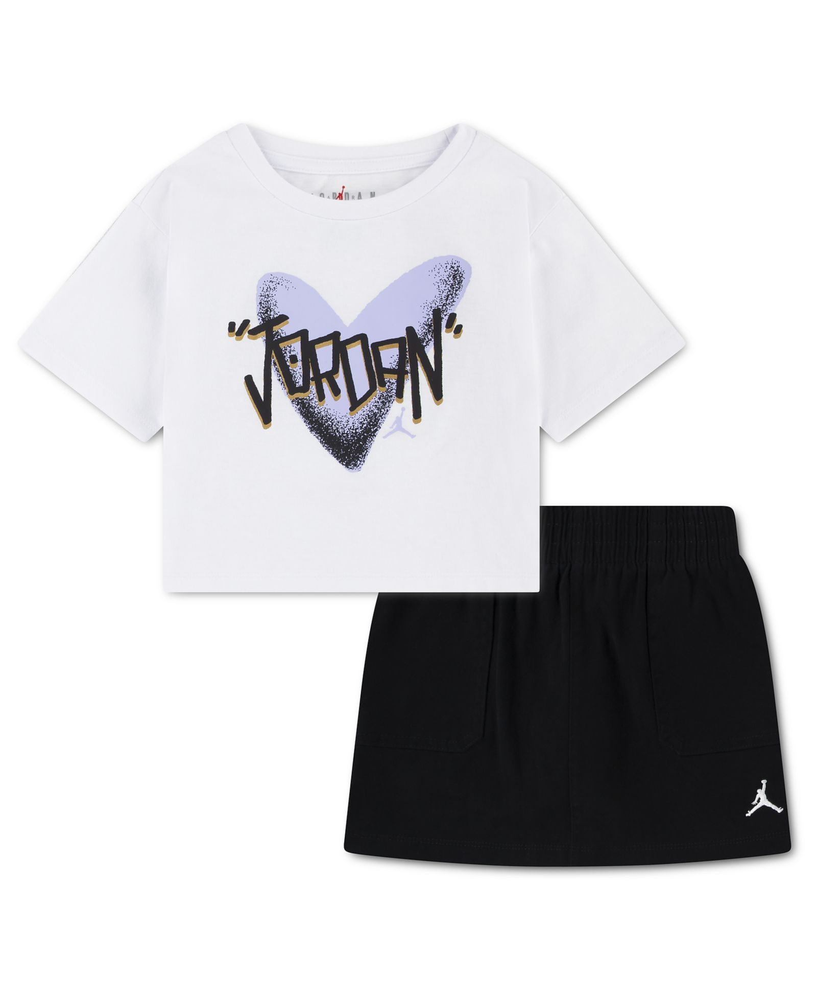 Jordan Girls' Toddler 2T-4T Heart Jordan T-Shirt and Skort, 2-Piece Set