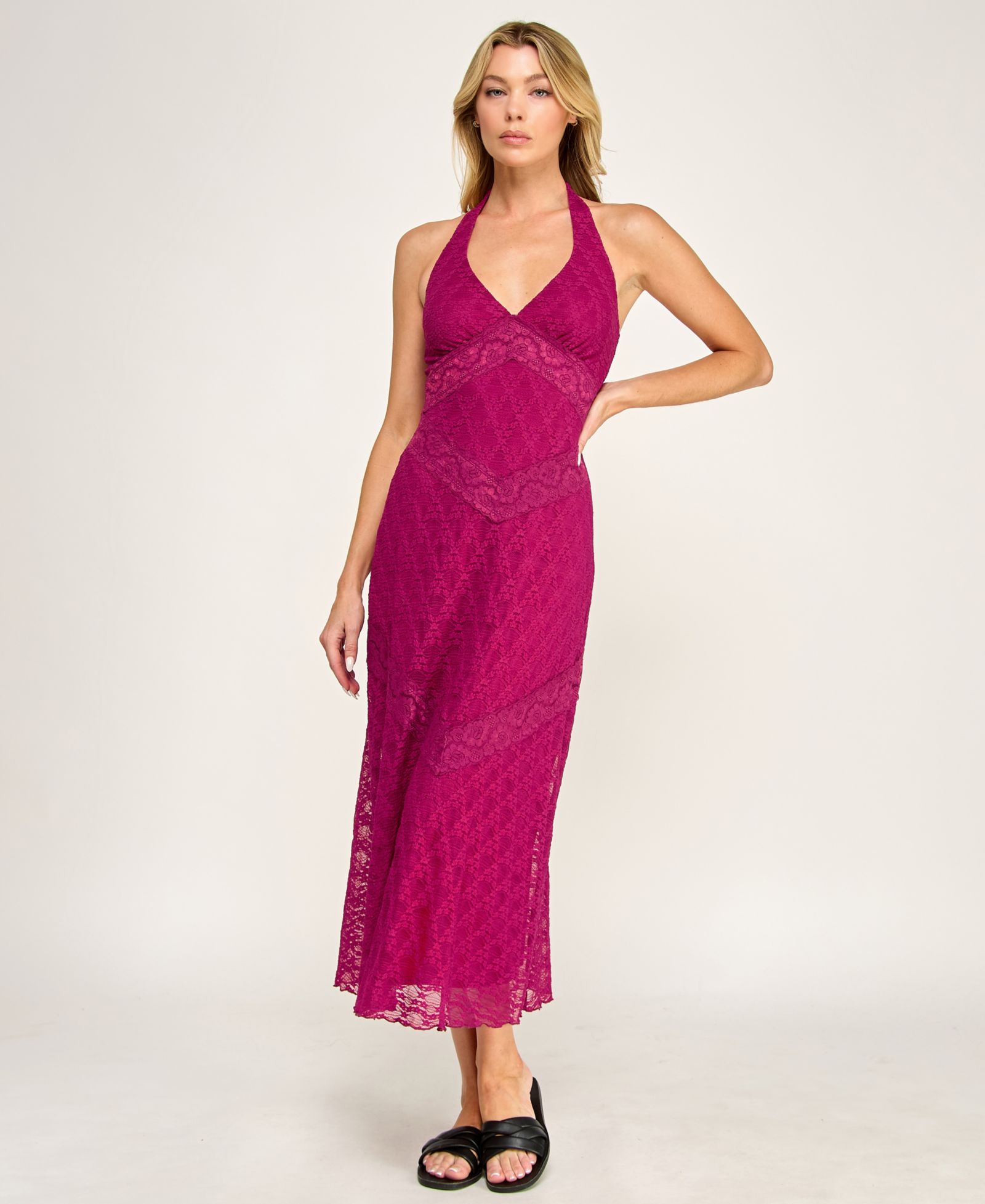 Женское миди-платье ROW A Lace Detail Halter Neck