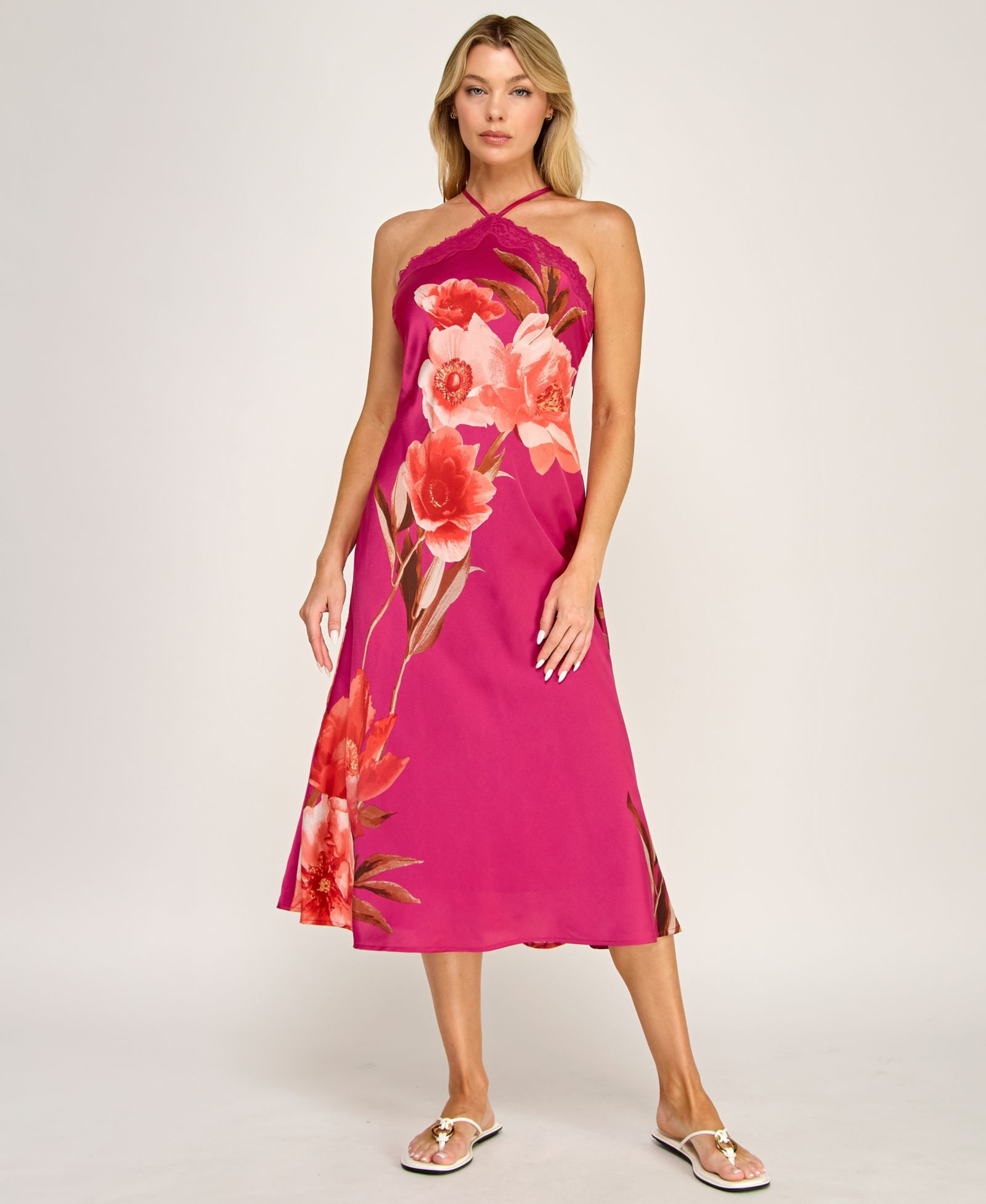 Женское миди-платье ROW A Printed Halter Neck Scallop Trim