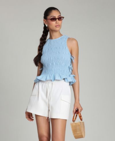 Avec Les Filles Женский Ruched Side-Tie Crewneck Top