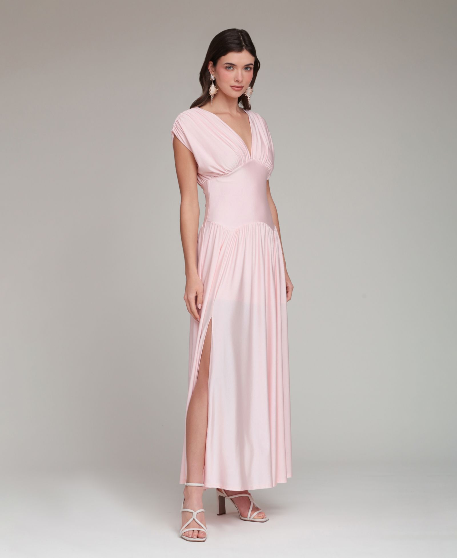 Avec Les Filles Women's Shirred V-Neck Sleeveless Maxi Dress