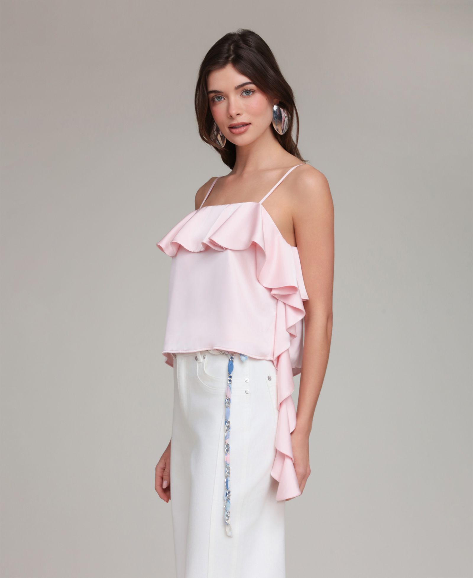 Женский топ Avec Les Filles Asymmetrical Ruffle Detail Square Neck