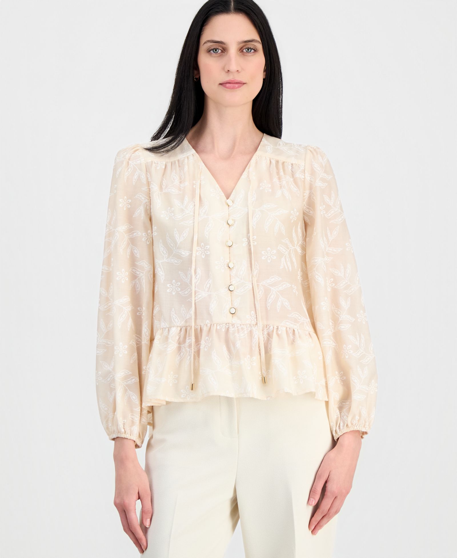 Tahari ASL Women's Long-Sleeve Peplum Blouse