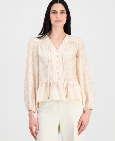 Tahari ASL Женская блузка Peplum с длинным рукавом