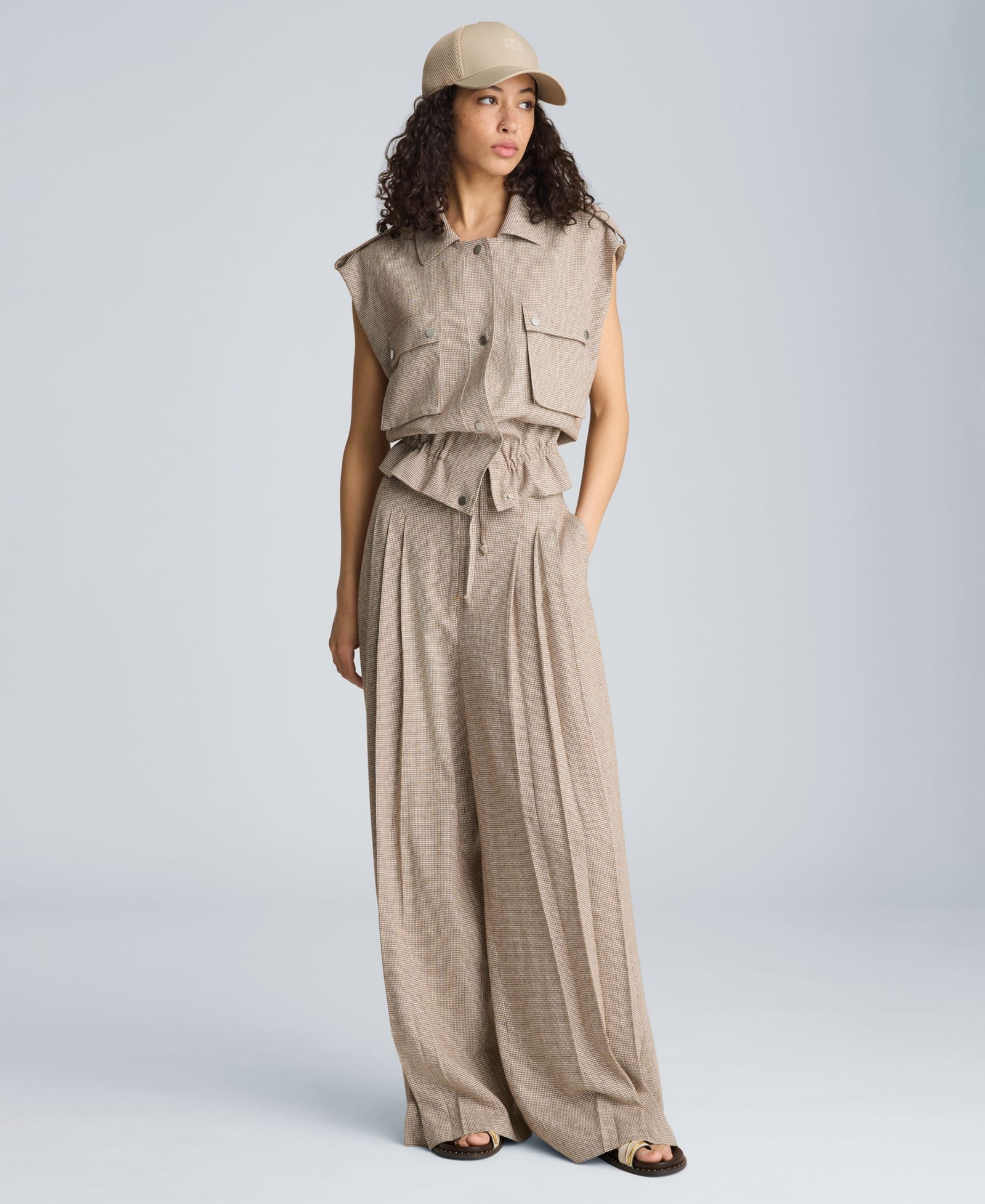 Kenneth Cole Women's Houndstooth Relaxed-Fit Linen Blend Vest