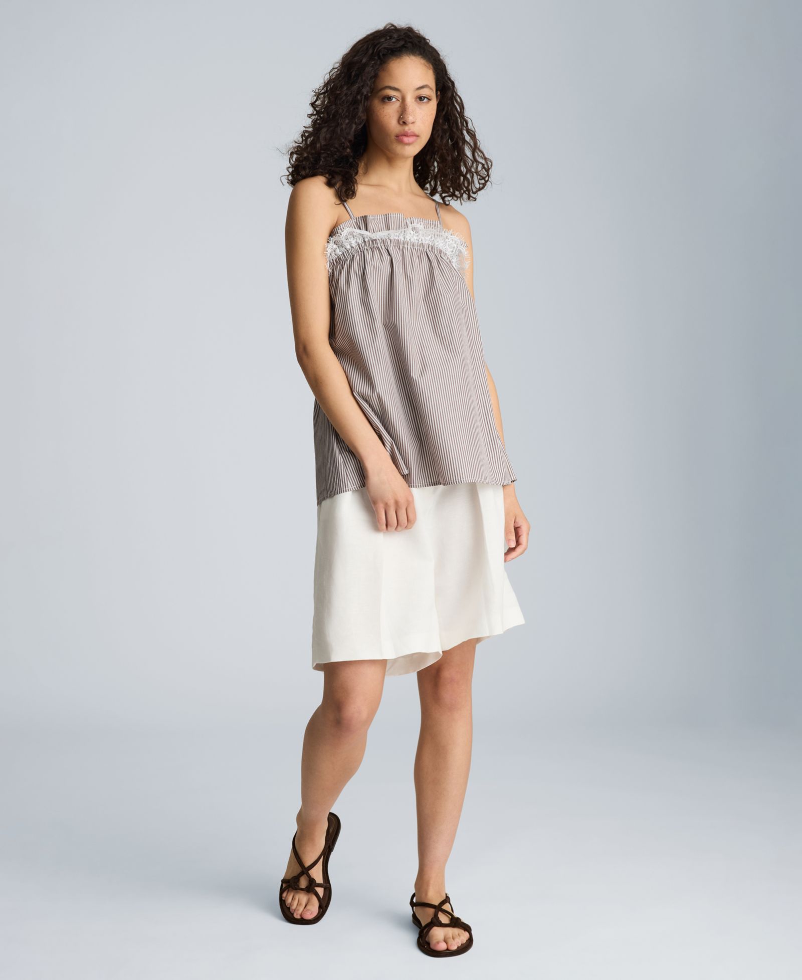 Топ Kenneth Cole Women's Cotton Shirred Neck Lace Trim