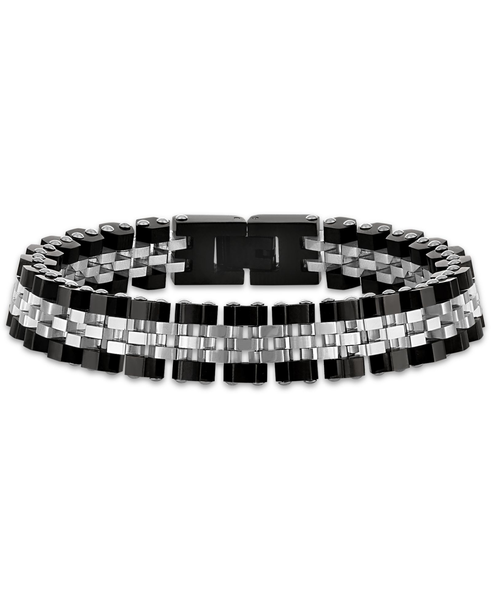 Esquire Men's Jewelry Polished Black and White Hexagon Link Bracelet in Stainless Steel