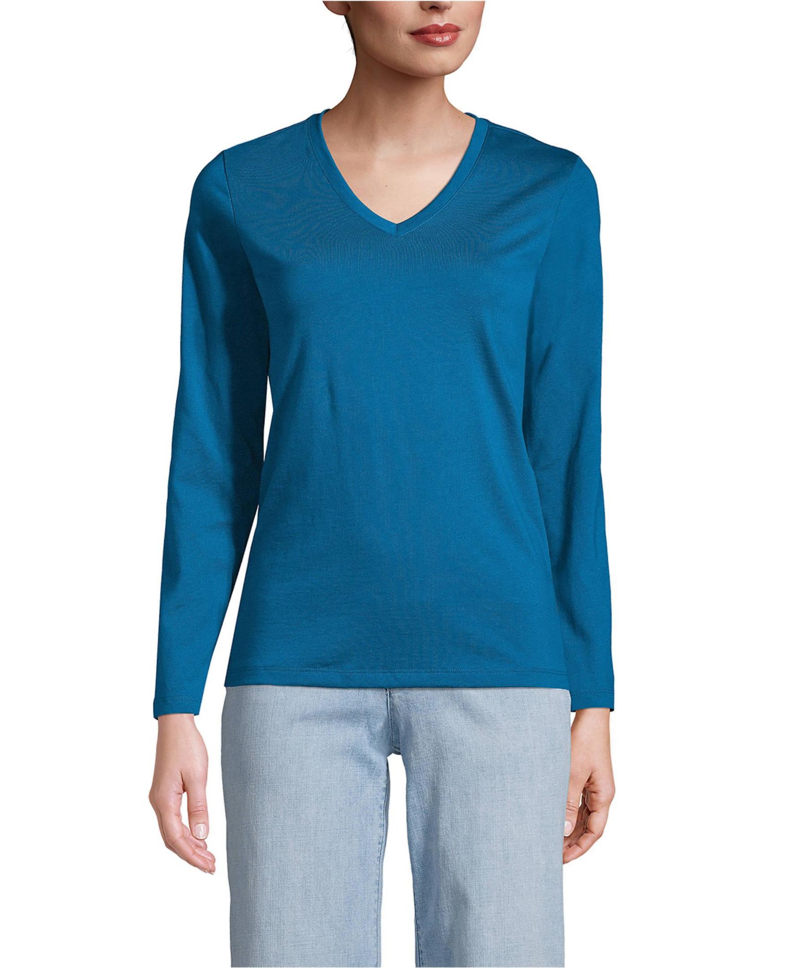 Lands' End Petite Relaxed Supima Cotton Long Sleeve V-Neck T-Shirt
