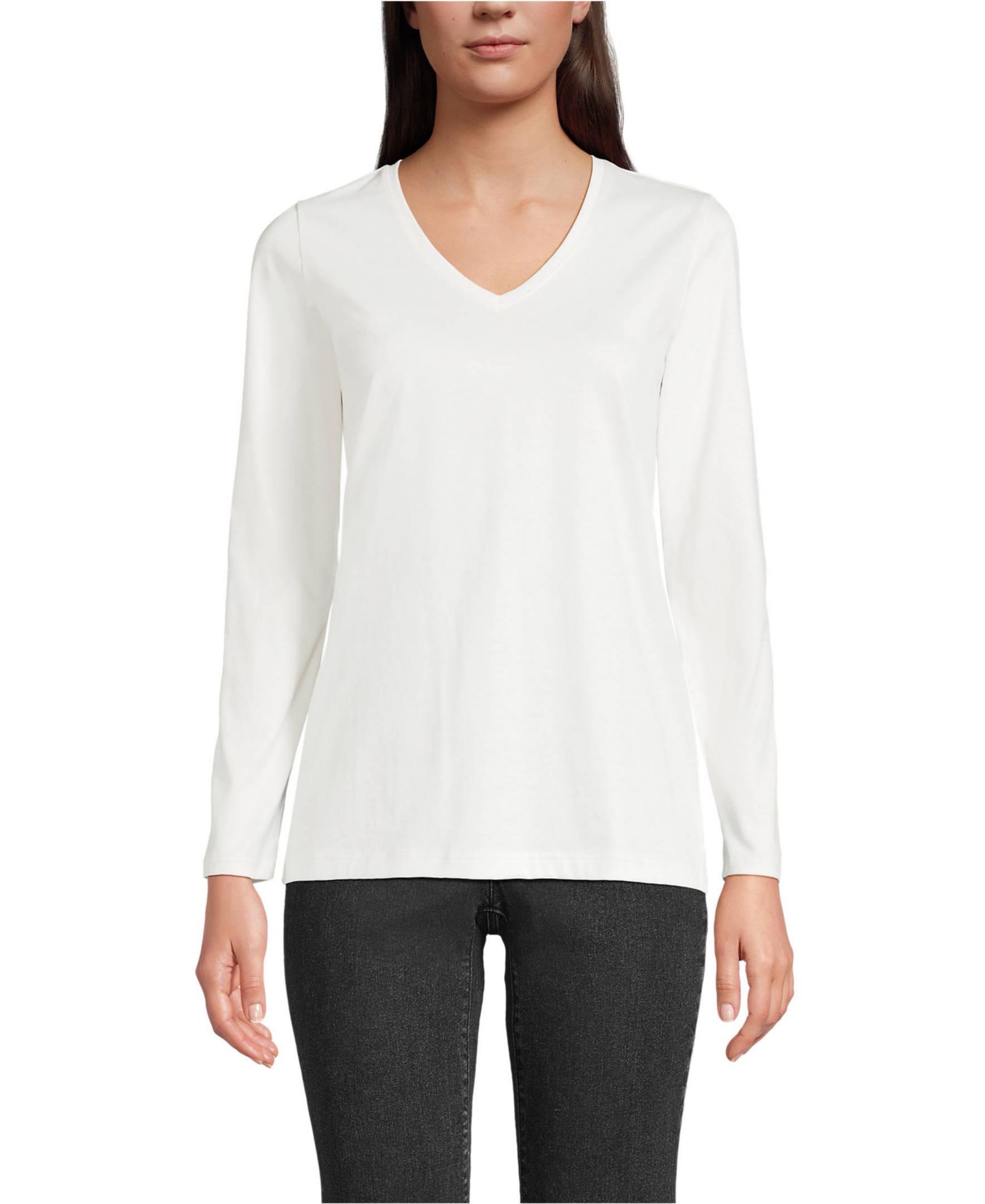 Lands' End Petite Футболка Supima Cotton с длинным рукавом и V-образным вырезом