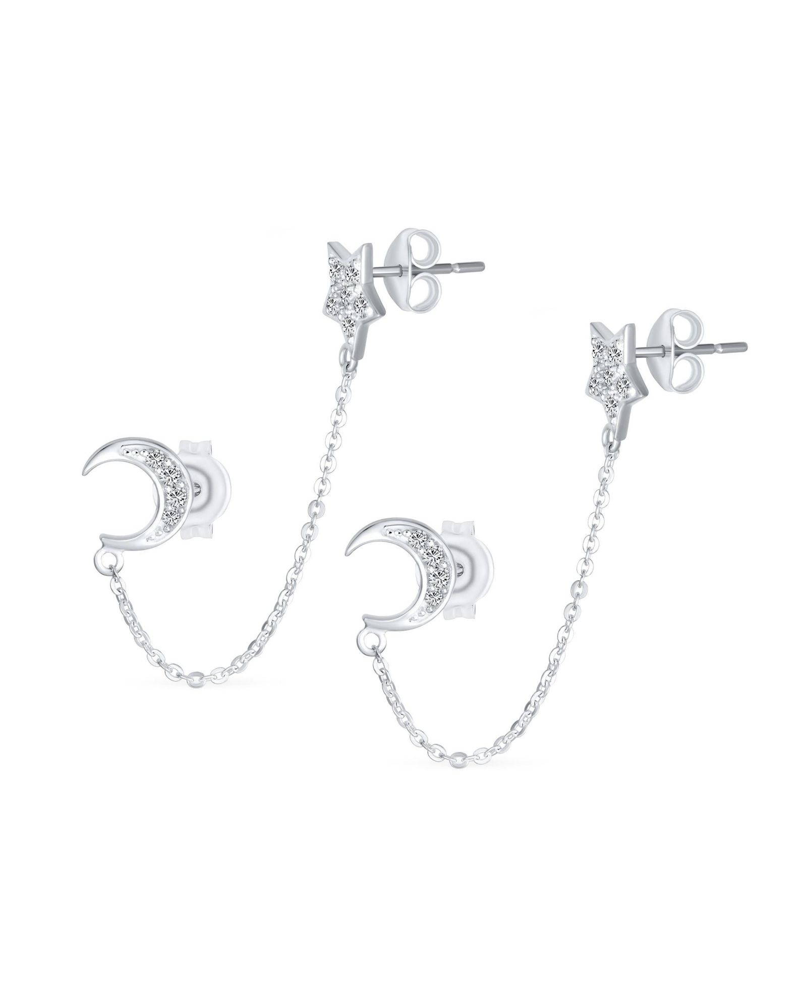 Bling Jewelry серьги с луной и звездами из серебра 925