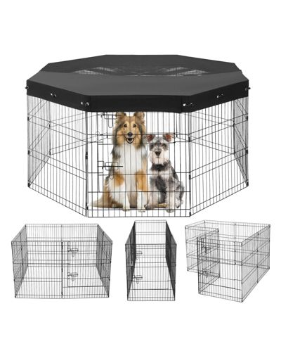 COZITO 8-Panel 30" Foldable Metal Dog Playpen with Door and Top Cover for Indoor Outdoor Use