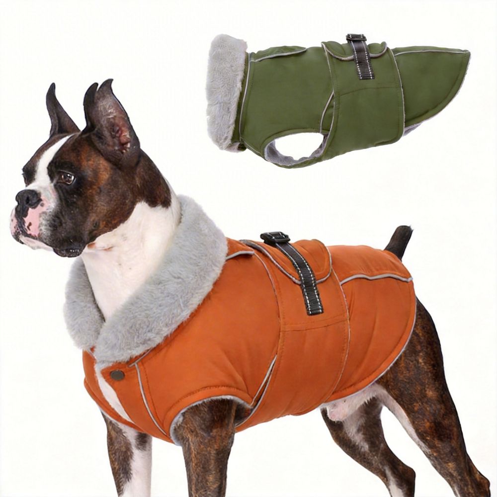 ARONKL Reflective Waterproof Dog Jacket with Fur Collar & Adjustable Buckle for Cold Weather
