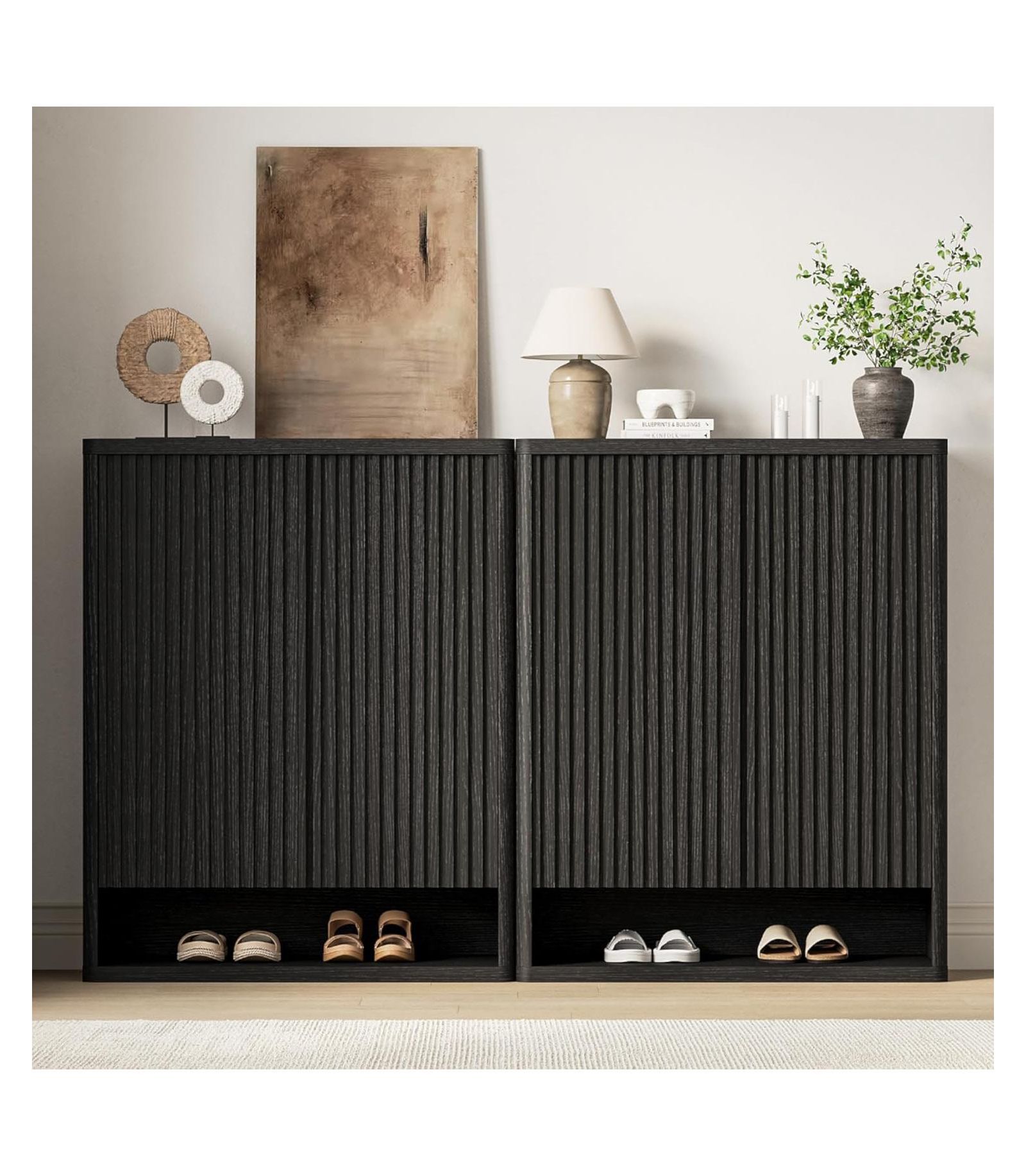 gaomon 63 Inch Shoe Cabinet Large Shoe Storage Cabinet with Adjustable Shelves Wooden Shoe Organizer with Fluted Door Holds 50-60 Pairs for Entryway