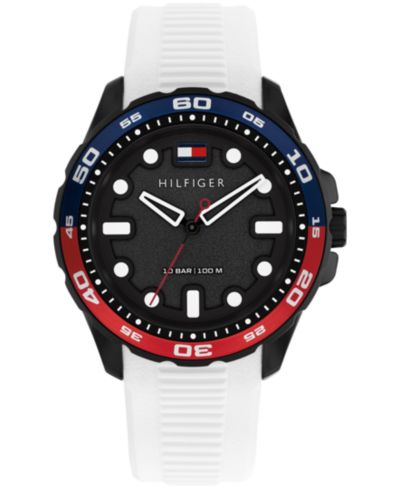 Мужские кварцевые часы Tommy Hilfiger с белым силиконовым ремешком, 40mm