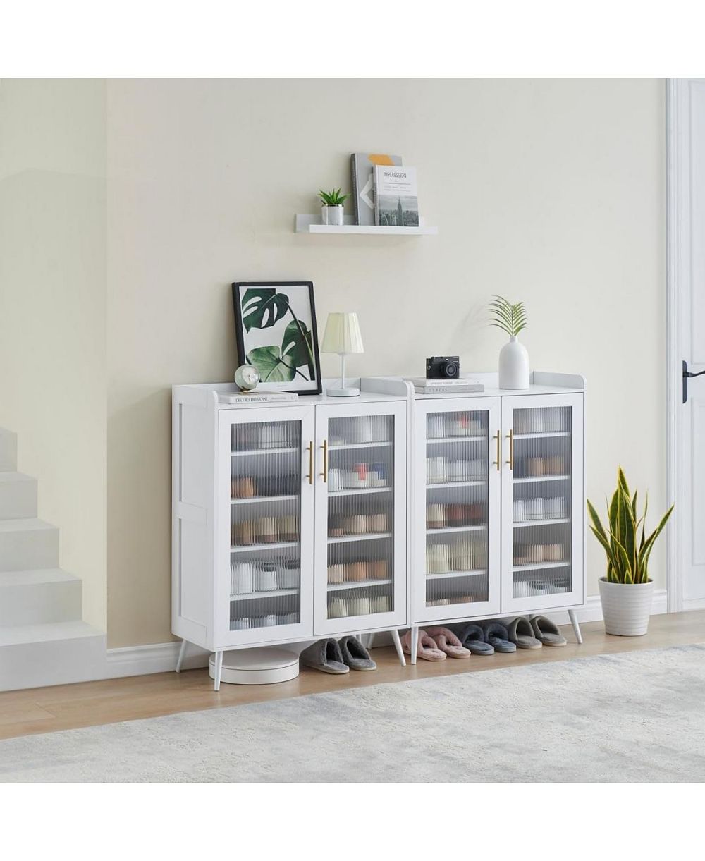 gaomon 2 Pack of 5-Tier Shoe Cabinet Storage for Entryway Shoe Rack Organizer with Glass Doors Detachable Shoe Shelf for Hallway Closet Living Room