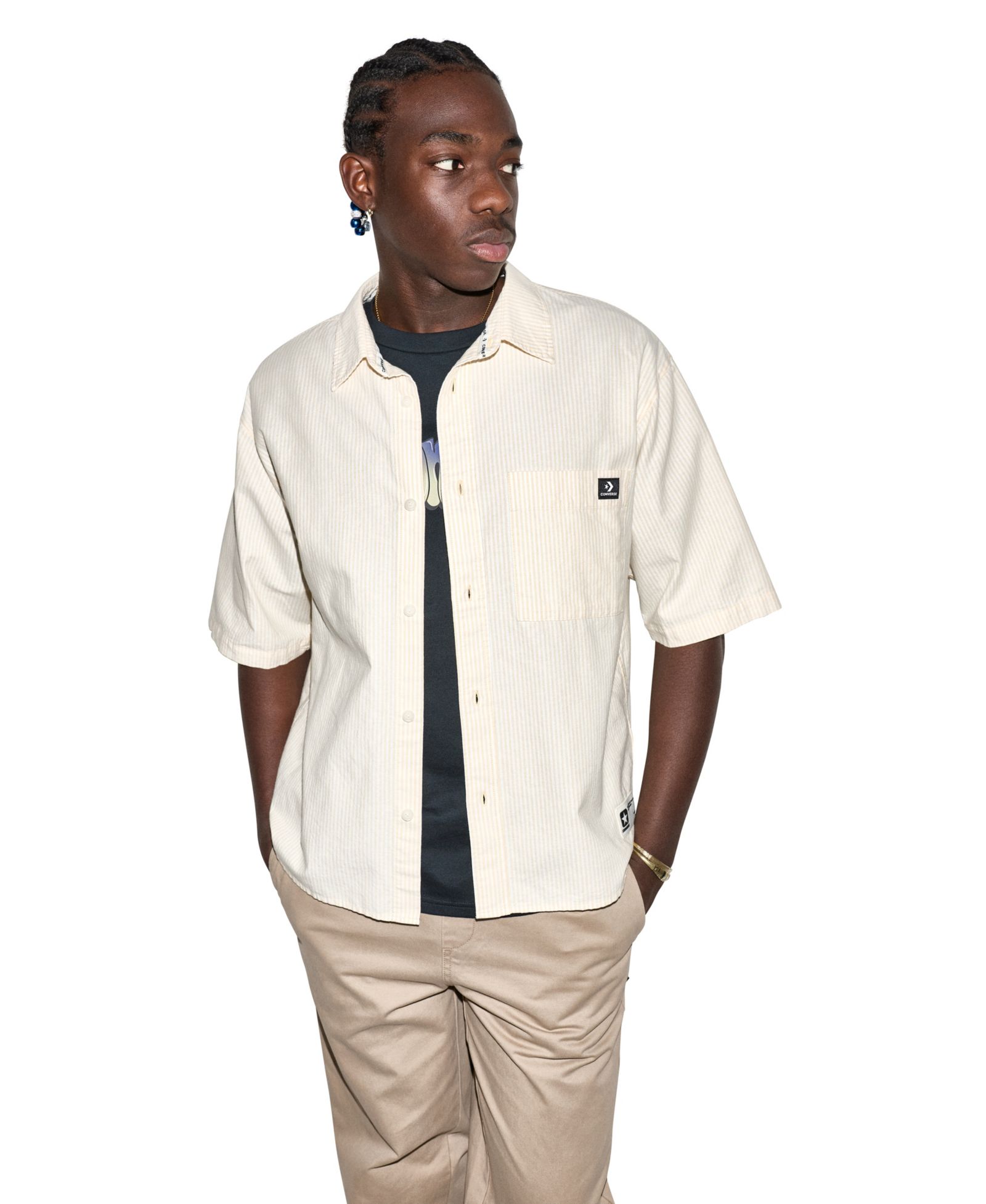Converse Men's Striped Oxford Short-Sleeve Shirt