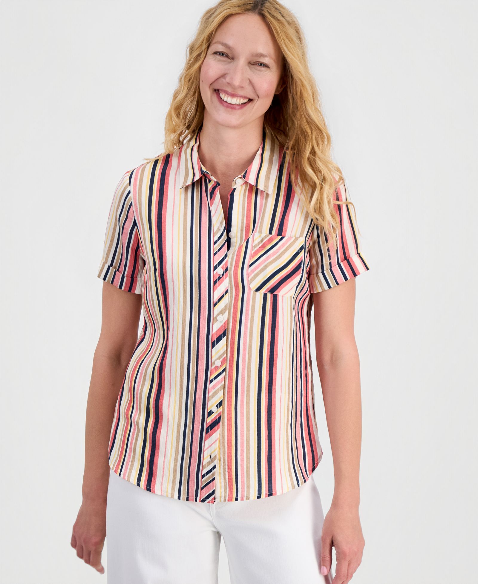 Nautica Women's Striped Short-Sleeve Camp Shirt
