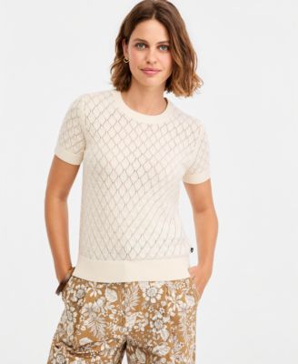 Nautica Women's Short-Sleeve Pointelle Sweater