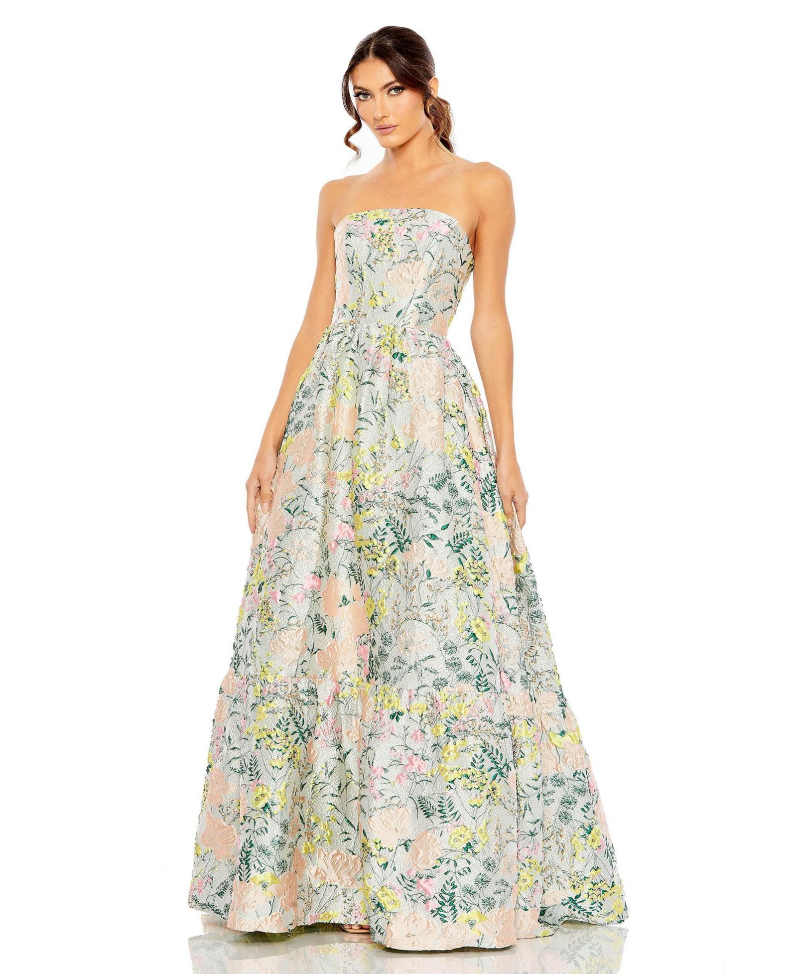 Женское вечернее платье A Line Floral Brocade Strapless