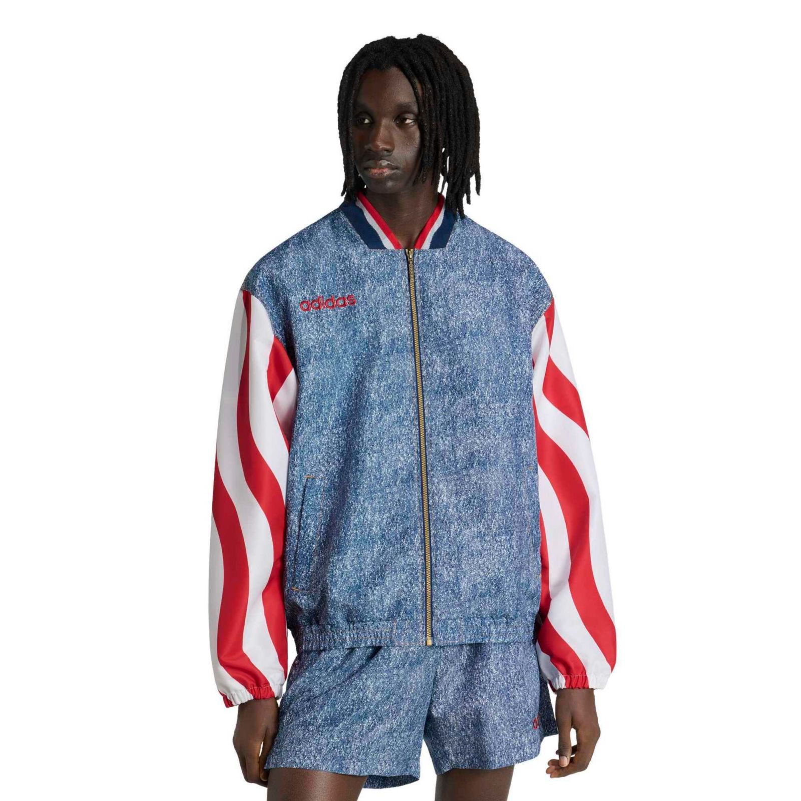 Adidas Men's Blue USA Soccer 1994 Denim Graphic Full-Zip Track Jacket