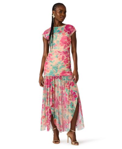 Steve Madden Printed Short-Sleeve Crewneck Asymmetric Dress