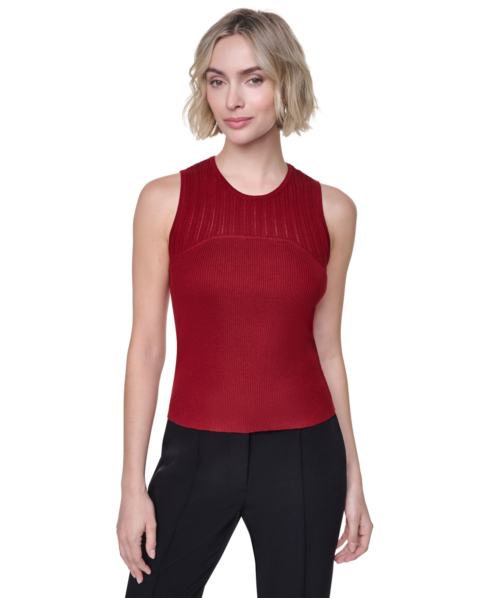 DKNY Women's Yoke Detail Sleeveless Sweater