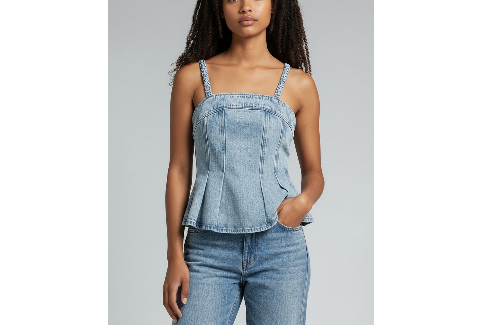 BLANK NYC Women's Square Neck Sleeveless Cotton Denim Top