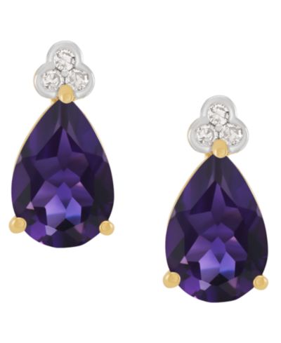 Серьги-гвоздики с аметистом (2-1/5 ct. t.w.) и бриллиантовыми акцентами из 14k желтого золота