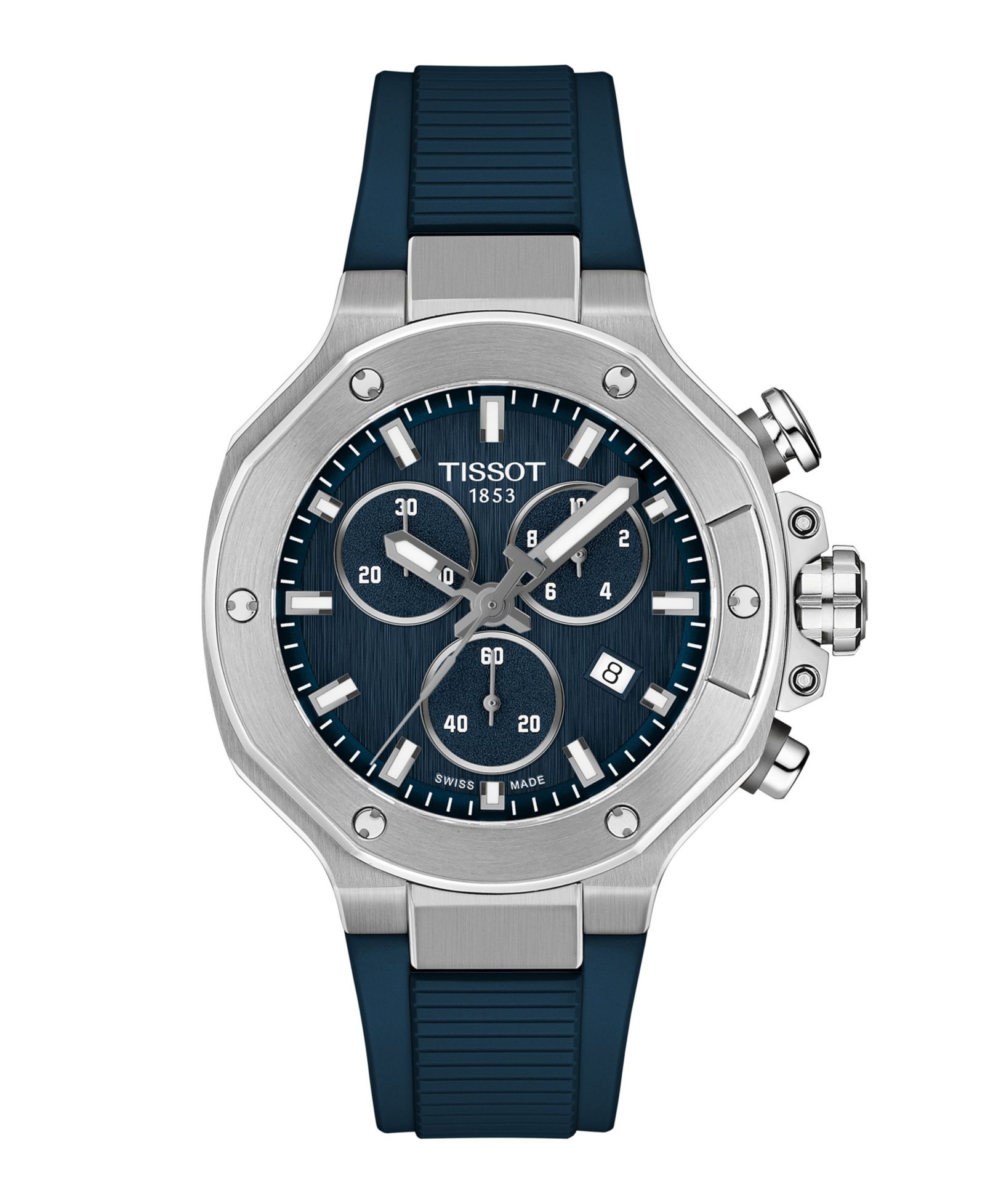 Tissot унисекс часы Quartz Chronograph Blue Dial Rubber Strap 38mm