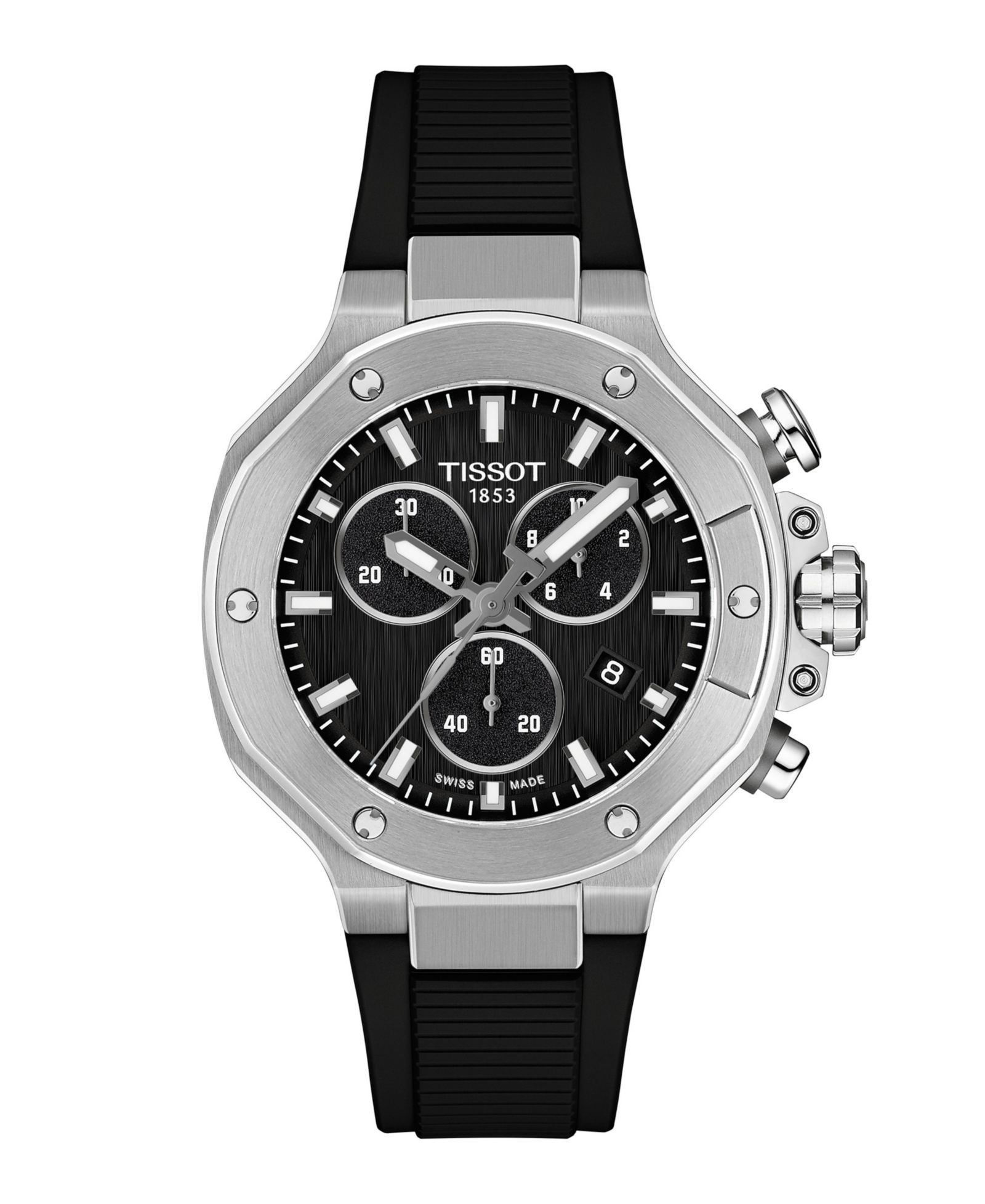Tissot Унисекс часы с черным циферблатом и ремешком из резины, 38mm